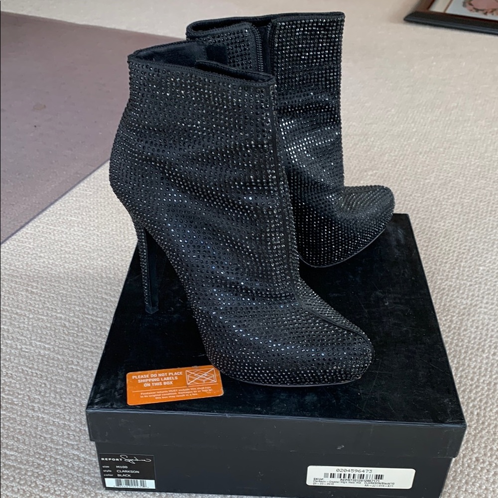 Black Rhinestone Ankle Boots